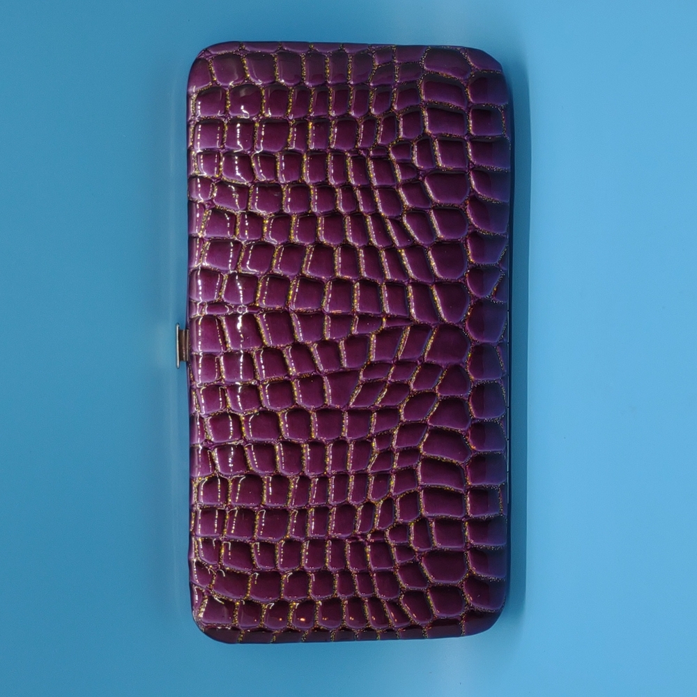 Purple Poly Foam Clutch Wallet - Accented with Glitter - Alligator Print